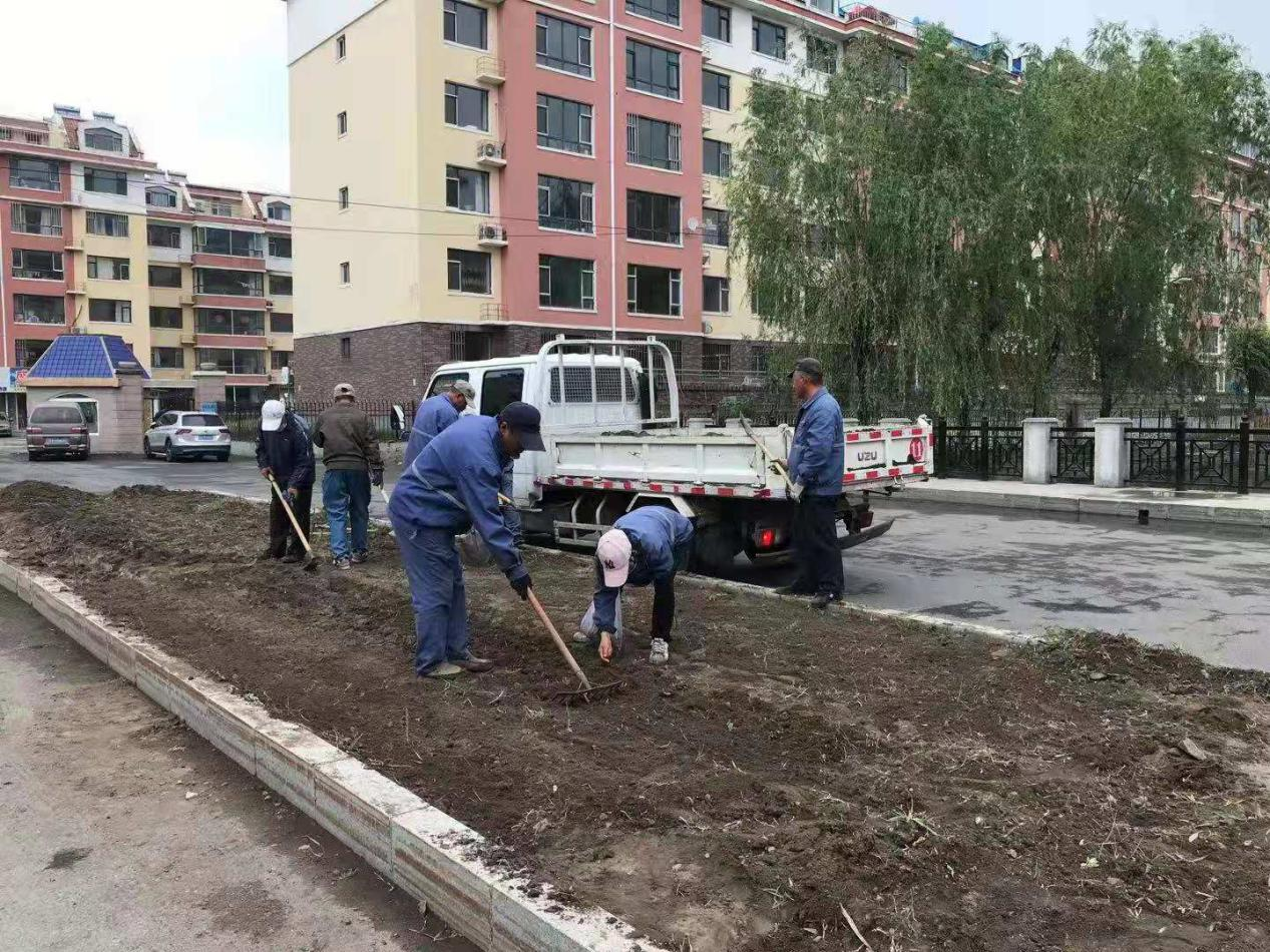平整土地、播撒花籽